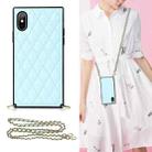 For iPhone XS Max Elegant Rhombic Pattern Microfiber Leather +TPU Shockproof Case with Crossbody Strap Chain(Blue) - 1