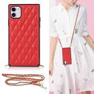 For iPhone 11 Elegant Rhombic Pattern Microfiber Leather +TPU Shockproof Case with Crossbody Strap Chain (Red) - 1