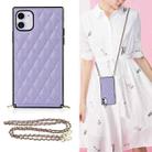 For iPhone 11 Elegant Rhombic Pattern Microfiber Leather +TPU Shockproof Case with Crossbody Strap Chain (Purple) - 1