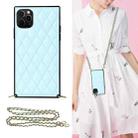 For iPhone 11 Pro Elegant Rhombic Pattern Microfiber Leather +TPU Shockproof Case with Crossbody Strap Chain (Blue) - 1