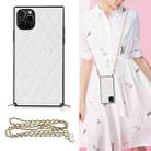 For iPhone 11 Pro Max Elegant Rhombic Pattern Microfiber Leather +TPU Shockproof Case with Crossbody Strap Chain (White) - 1