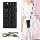 For iPhone 11 Pro Max Elegant Rhombic Pattern Microfiber Leather +TPU Shockproof Case with Crossbody Strap Chain (Black) - 1