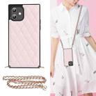 For iPhone 12 mini Elegant Rhombic Pattern Microfiber Leather +TPU Shockproof Case with Crossbody Strap Chain (Pink) - 1