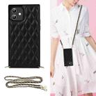 For iPhone 12 mini Elegant Rhombic Pattern Microfiber Leather +TPU Shockproof Case with Crossbody Strap Chain (Black) - 1