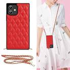 For iPhone 12 mini Elegant Rhombic Pattern Microfiber Leather +TPU Shockproof Case with Crossbody Strap Chain (Red) - 1