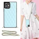 For iPhone 12 mini Elegant Rhombic Pattern Microfiber Leather +TPU Shockproof Case with Crossbody Strap Chain (Blue) - 1