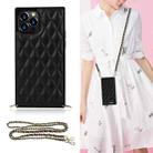 For iPhone 12 / 12 Pro Elegant Rhombic Pattern Microfiber Leather +TPU Shockproof Case with Crossbody Strap Chain(Black) - 1