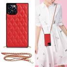 For iPhone 12 / 12 Pro Elegant Rhombic Pattern Microfiber Leather +TPU Shockproof Case with Crossbody Strap Chain(Red) - 1