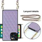 For iPhone 12 / 12 Pro Elegant Rhombic Pattern Microfiber Leather +TPU Shockproof Case with Crossbody Strap Chain(Purple) - 5