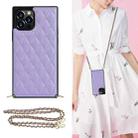 For iPhone 12 Pro Max Elegant Rhombic Pattern Microfiber Leather +TPU Shockproof Case with Crossbody Strap Chain(Purple) - 1