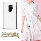 For Samsung Galaxy S9+ Elegant Rhombic Pattern Microfiber Leather +TPU Shockproof Case with Crossbody Strap Chain(White) - 1
