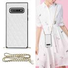 For Samsung Galaxy S10+ Elegant Rhombic Pattern Microfiber Leather +TPU Shockproof Case with Crossbody Strap Chain(White) - 1