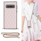 For Samsung Galaxy S10+ Elegant Rhombic Pattern Microfiber Leather +TPU Shockproof Case with Crossbody Strap Chain(Pink) - 1