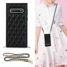 For Samsung Galaxy S10+ Elegant Rhombic Pattern Microfiber Leather +TPU Shockproof Case with Crossbody Strap Chain(Black) - 1