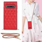 For Samsung Galaxy S10e Elegant Rhombic Pattern Microfiber Leather +TPU Shockproof Case with Crossbody Strap Chain(Red) - 1