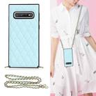 For Samsung Galaxy S10e Elegant Rhombic Pattern Microfiber Leather +TPU Shockproof Case with Crossbody Strap Chain(Blue) - 1