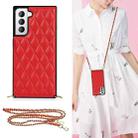 For Samsung Galaxy S21 5G Elegant Rhombic Pattern Microfiber Leather +TPU Shockproof Case with Crossbody Strap Chain(Red) - 1