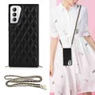 For Samsung Galaxy S21+ 5G Elegant Rhombic Pattern Microfiber Leather +TPU Shockproof Case with Crossbody Strap Chain(Black) - 1