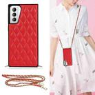 For Samsung Galaxy S21+ 5G Elegant Rhombic Pattern Microfiber Leather +TPU Shockproof Case with Crossbody Strap Chain(Red) - 1