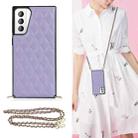 For Samsung Galaxy S21+ 5G Elegant Rhombic Pattern Microfiber Leather +TPU Shockproof Case with Crossbody Strap Chain(Purple) - 1