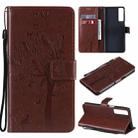 For LG Stylo 7 5G / 4G Tree & Cat Pattern Pressed Printing Horizontal Flip PU Leather Case with Holder & Card Slots & Wallet & Lanyard(Coffee) - 1