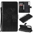 For LG Stylo 7 5G / 4G Tree & Cat Pattern Pressed Printing Horizontal Flip PU Leather Case with Holder & Card Slots & Wallet & Lanyard(Black) - 1