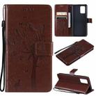 For OPPO F19 / A74 4G Tree & Cat Pattern Pressed Printing Horizontal Flip PU Leather Case with Holder & Card Slots & Wallet & Lanyard(Coffee) - 1