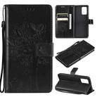 For OPPO F19 / A74 4G Tree & Cat Pattern Pressed Printing Horizontal Flip PU Leather Case with Holder & Card Slots & Wallet & Lanyard(Black) - 1