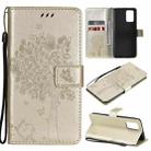 For OPPO F19 / A74 4G Tree & Cat Pattern Pressed Printing Horizontal Flip PU Leather Case with Holder & Card Slots & Wallet & Lanyard(Gold) - 1