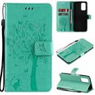 For OPPO A93 5G / A74 5G Tree & Cat Pattern Pressed Printing Horizontal Flip PU Leather Case with Holder & Card Slots & Wallet & Lanyard(Green) - 1