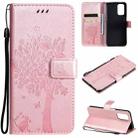 For OPPO A93 5G / A74 5G Tree & Cat Pattern Pressed Printing Horizontal Flip PU Leather Case with Holder & Card Slots & Wallet & Lanyard(Rose Gold) - 1