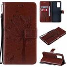 For OPPO A93 5G / A74 5G Tree & Cat Pattern Pressed Printing Horizontal Flip PU Leather Case with Holder & Card Slots & Wallet & Lanyard(Coffee) - 1