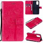 For OPPO A93 5G / A74 5G Tree & Cat Pattern Pressed Printing Horizontal Flip PU Leather Case with Holder & Card Slots & Wallet & Lanyard(Rose Red) - 1