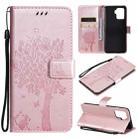 For OPPO A94 4G / F19 Pro / Reno 5F Tree & Cat Pattern Pressed Printing Horizontal Flip PU Leather Case with Holder & Card Slots & Wallet & Lanyard(Rose Gold) - 1