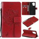 For OPPO A94 4G / F19 Pro / Reno 5F Tree & Cat Pattern Pressed Printing Horizontal Flip PU Leather Case with Holder & Card Slots & Wallet & Lanyard(Red) - 1