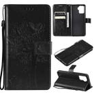 For OPPO A94 4G / F19 Pro / Reno 5F Tree & Cat Pattern Pressed Printing Horizontal Flip PU Leather Case with Holder & Card Slots & Wallet & Lanyard(Black) - 1