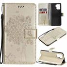 For OPPO A94 4G / F19 Pro / Reno 5F Tree & Cat Pattern Pressed Printing Horizontal Flip PU Leather Case with Holder & Card Slots & Wallet & Lanyard(Gold) - 1