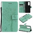 For OPPO Reno5 Pro+ 5G / Find X3 Neo Tree & Cat Pattern Pressed Printing Horizontal Flip PU Leather Case with Holder & Card Slots & Wallet & Lanyard(Green) - 1