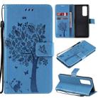 For OPPO Reno5 Pro+ 5G / Find X3 Neo Tree & Cat Pattern Pressed Printing Horizontal Flip PU Leather Case with Holder & Card Slots & Wallet & Lanyard(Blue) - 1