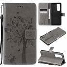 For OPPO Reno5 Pro+ 5G / Find X3 Neo Tree & Cat Pattern Pressed Printing Horizontal Flip PU Leather Case with Holder & Card Slots & Wallet & Lanyard(Gray) - 1