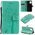 For OPPO Find X3 / X3 Pro Tree & Cat Pattern Pressed Printing Horizontal Flip PU Leather Case with Holder & Card Slots & Wallet & Lanyard(Green) - 1