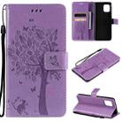 For OPPO Find X3 / X3 Pro Tree & Cat Pattern Pressed Printing Horizontal Flip PU Leather Case with Holder & Card Slots & Wallet & Lanyard(Light Purple) - 1