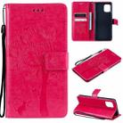 For OPPO Find X3 / X3 Pro Tree & Cat Pattern Pressed Printing Horizontal Flip PU Leather Case with Holder & Card Slots & Wallet & Lanyard(Rose Red) - 1