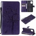 For OPPO Find X3 / X3 Pro Tree & Cat Pattern Pressed Printing Horizontal Flip PU Leather Case with Holder & Card Slots & Wallet & Lanyard(Purple) - 1