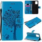 For OPPO Realme 8 4G / Realme 8 Pro 4G Tree & Cat Pattern Pressed Printing Horizontal Flip PU Leather Case with Holder & Card Slots & Wallet & Lanyard(Blue) - 1