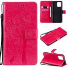 For OPPO Realme 8 4G / Realme 8 Pro 4G Tree & Cat Pattern Pressed Printing Horizontal Flip PU Leather Case with Holder & Card Slots & Wallet & Lanyard(Rose Red) - 1