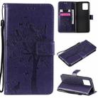 For OPPO Realme 8 4G / Realme 8 Pro 4G Tree & Cat Pattern Pressed Printing Horizontal Flip PU Leather Case with Holder & Card Slots & Wallet & Lanyard(Purple) - 1