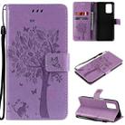 For OPPO Realme V13 5G / Realme 8 5G Tree & Cat Pattern Pressed Printing Horizontal Flip PU Leather Case with Holder & Card Slots & Wallet & Lanyard(Light Purple) - 1