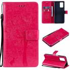 For OPPO Realme V13 5G / Realme 8 5G Tree & Cat Pattern Pressed Printing Horizontal Flip PU Leather Case with Holder & Card Slots & Wallet & Lanyard(Rose Red) - 1