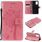 For OPPO Realme V13 5G / Realme 8 5G Tree & Cat Pattern Pressed Printing Horizontal Flip PU Leather Case with Holder & Card Slots & Wallet & Lanyard(Pink) - 1